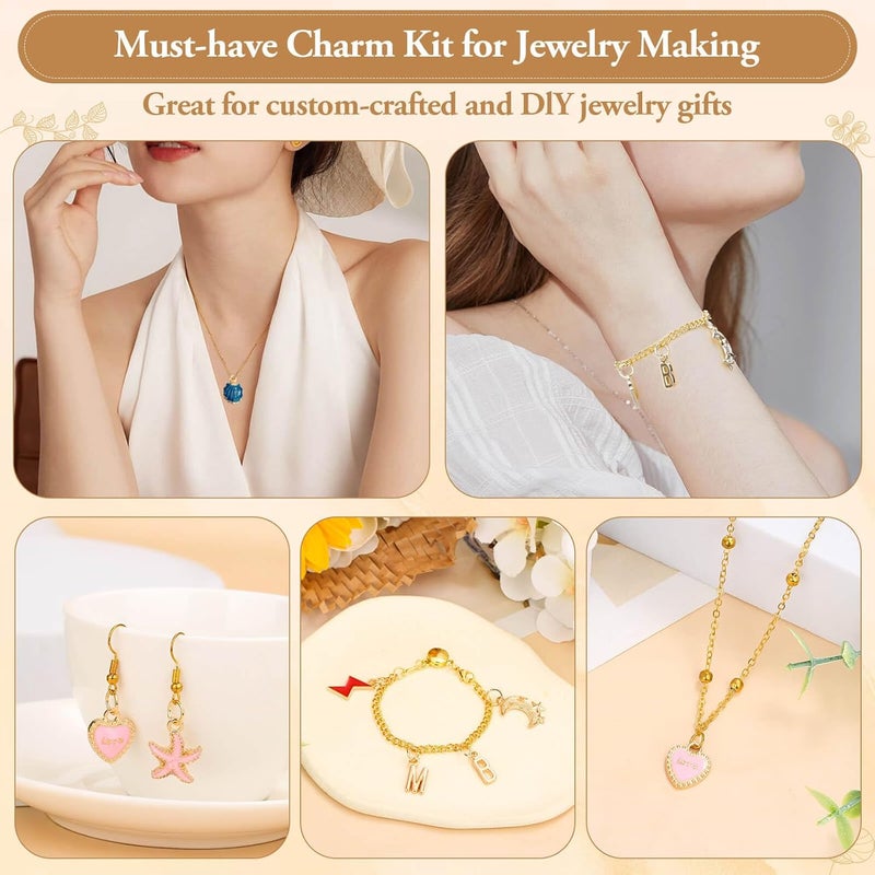 Modacraft 3 Types 302 Pcs Charms for Jewelry Making with Jump Rings, Bulk Enamel KC Letter Charm for DIY Necklace Bracelet Earring Craft Supplies (Parent) - Image 5